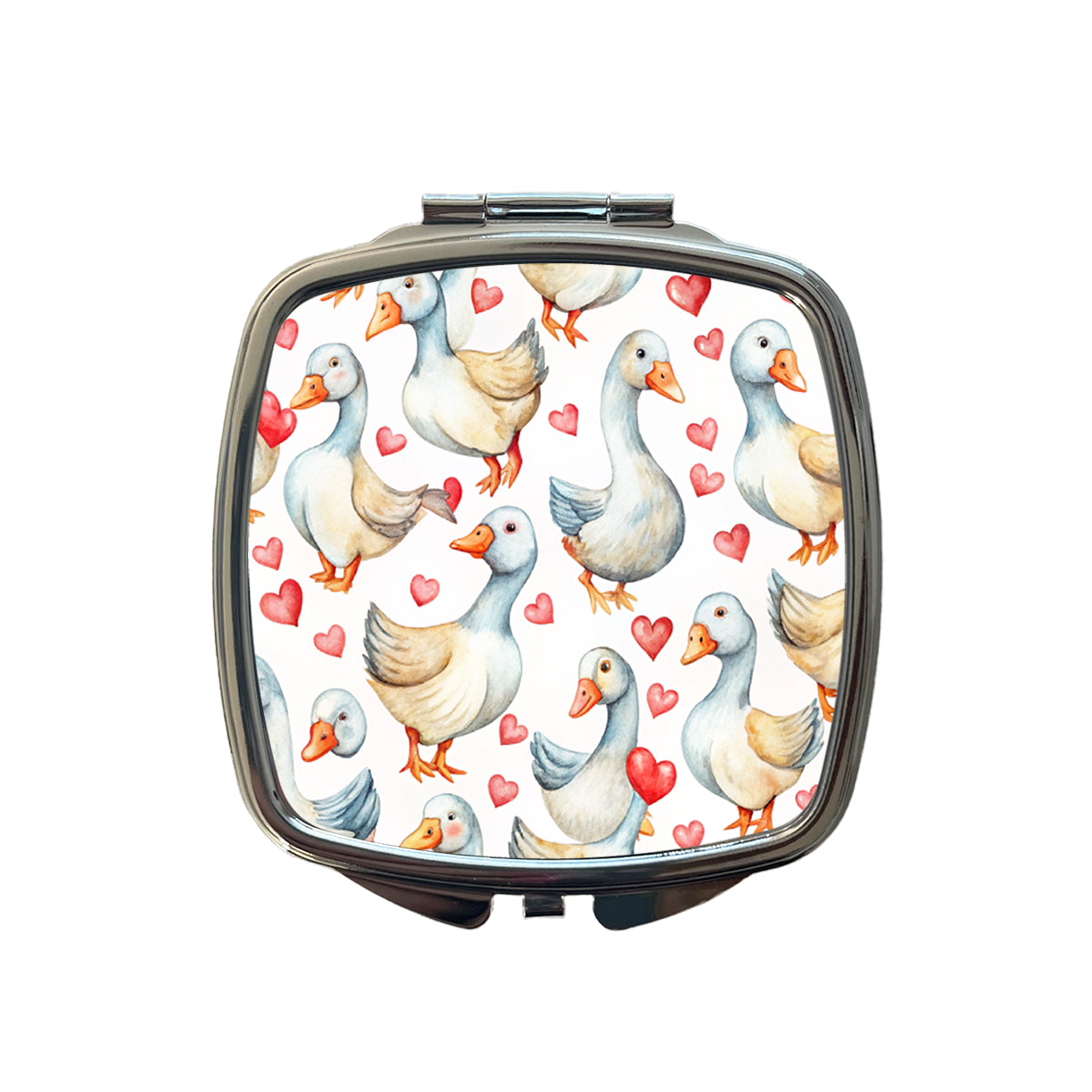 Cute Geese Hearts Watercolor Small Travel Purse Handbag Pocket Makeup Compact Mirror