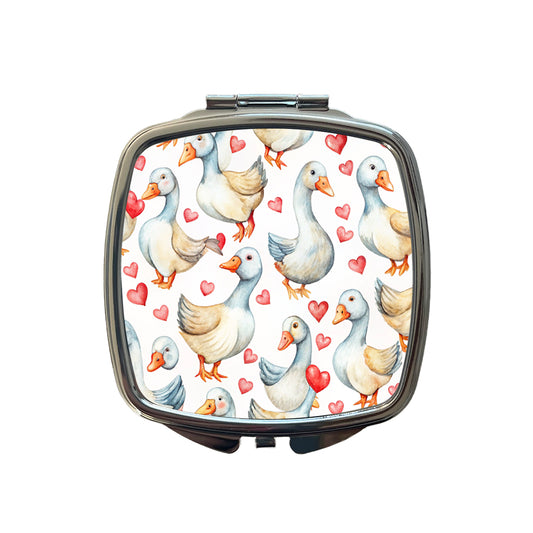 Cute Geese Hearts Watercolor Small Travel Purse Handbag Pocket Makeup Compact Mirror