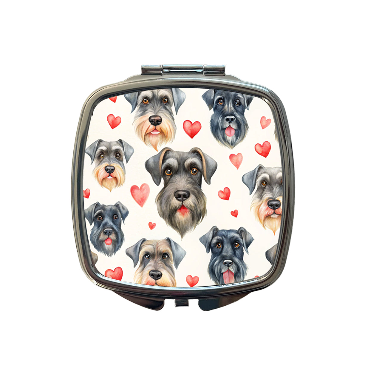 Cute Giant Schnauzer Dog Faces Hearts Small Travel Purse Handbag Pocket Makeup Compact Mirror