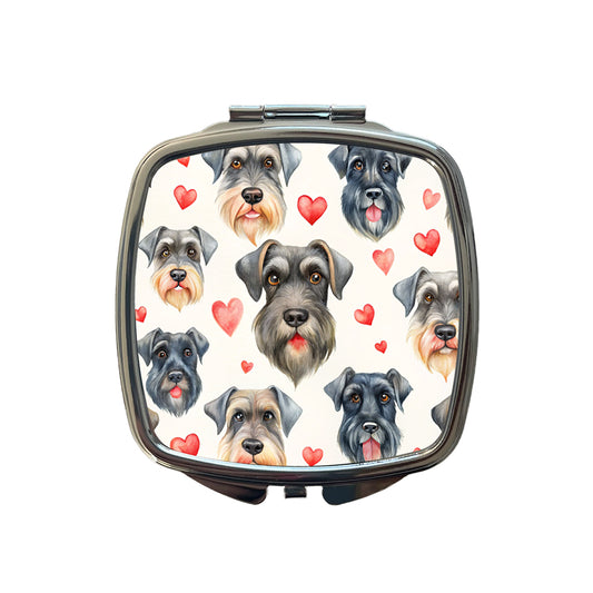 Cute Giant Schnauzer Dog Faces Hearts Small Travel Purse Handbag Pocket Makeup Compact Mirror