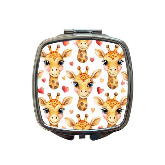 Cute Giraffe Faces Hearts Small Travel Purse Handbag Pocket Makeup Compact Mirror