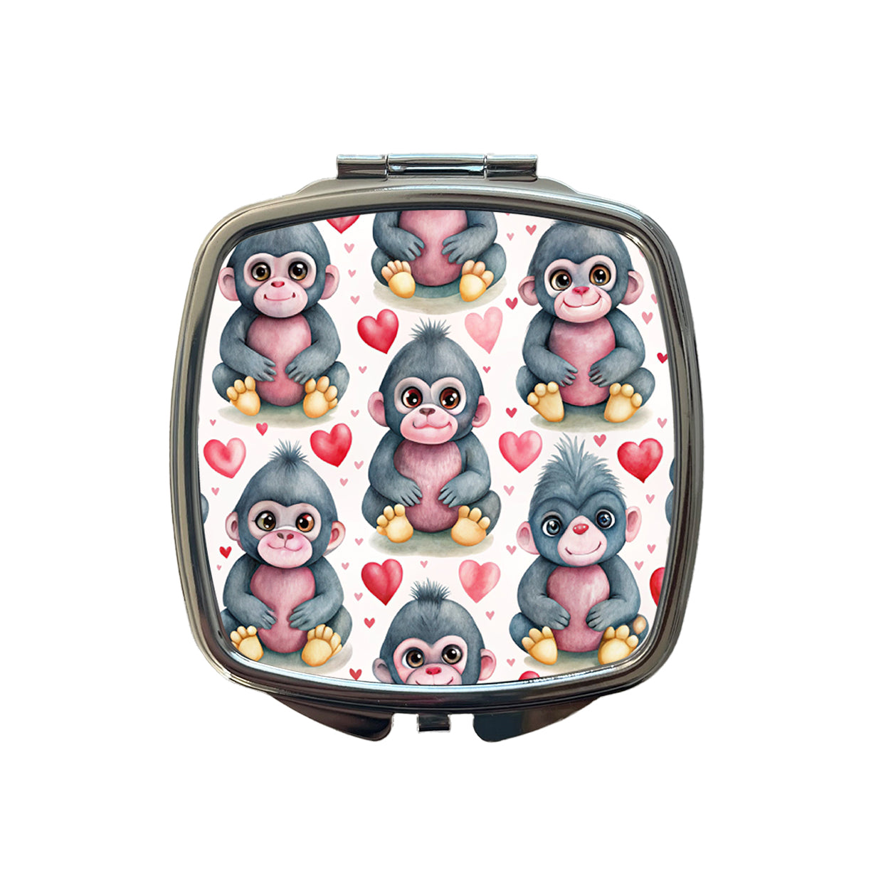 Cute Gorillas Hearts Watercolor Small Travel Purse Handbag Pocket Makeup Compact Mirror