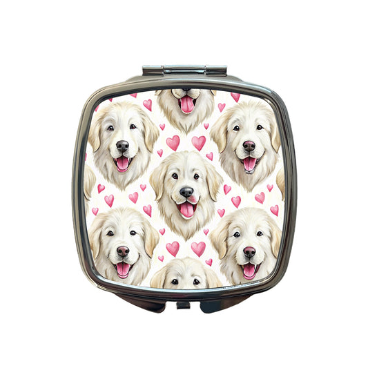 Cute Great Pyrenees Dog Faces Hearts Small Travel Purse Handbag Pocket Makeup Compact Mirror