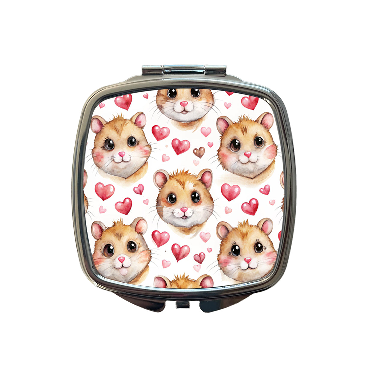 Cute Hamster Faces Hearts Small Travel Purse Handbag Pocket Makeup Compact Mirror
