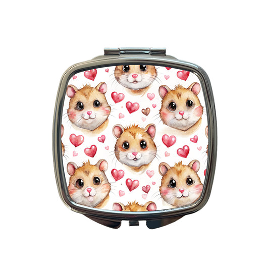 Cute Hamster Faces Hearts Small Travel Purse Handbag Pocket Makeup Compact Mirror