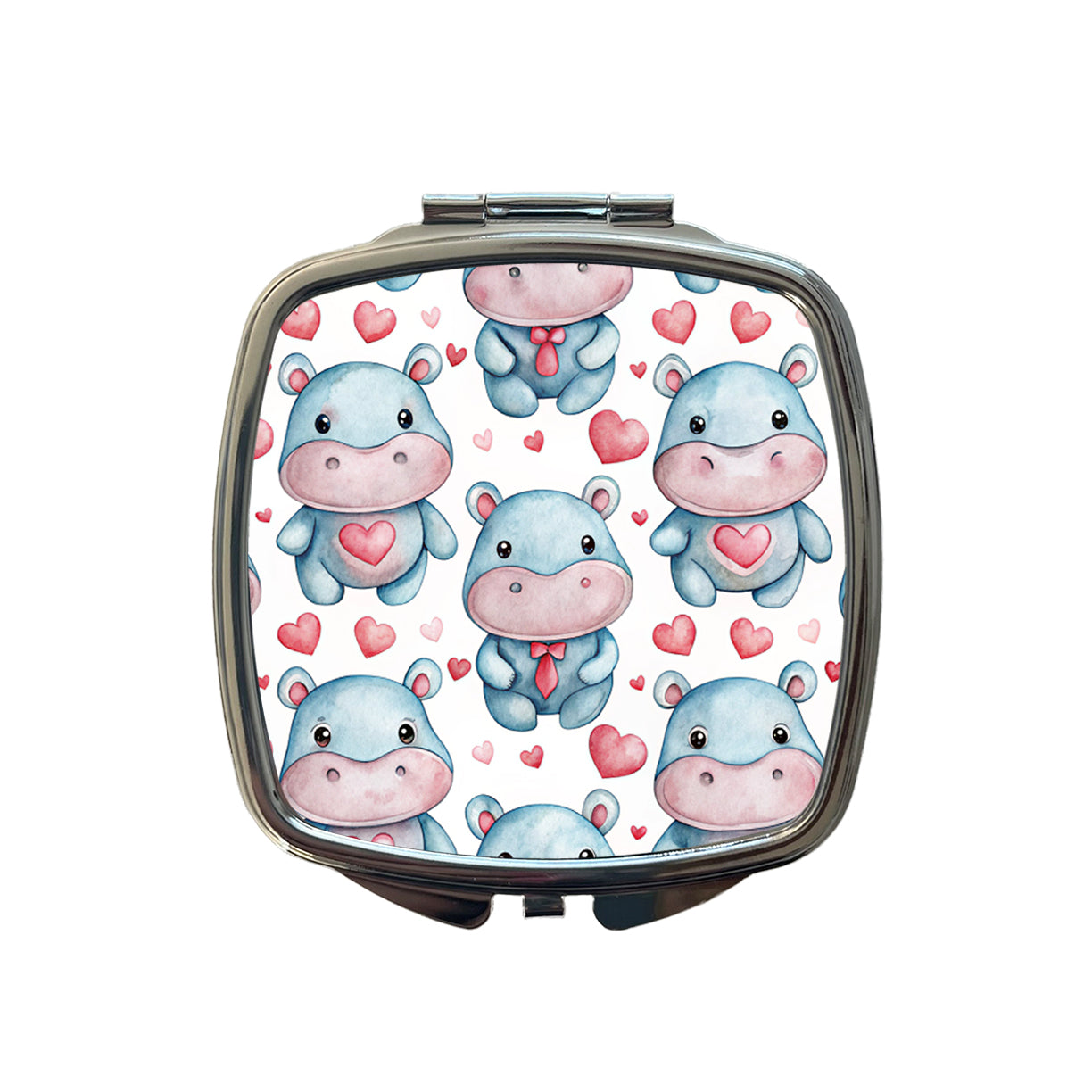 Cute Hippopotamus Hearts Watercolor Small Travel Purse Handbag Pocket Makeup Compact Mirror