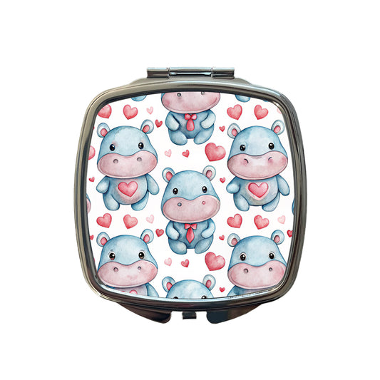 Cute Hippopotamus Hearts Watercolor Small Travel Purse Handbag Pocket Makeup Compact Mirror