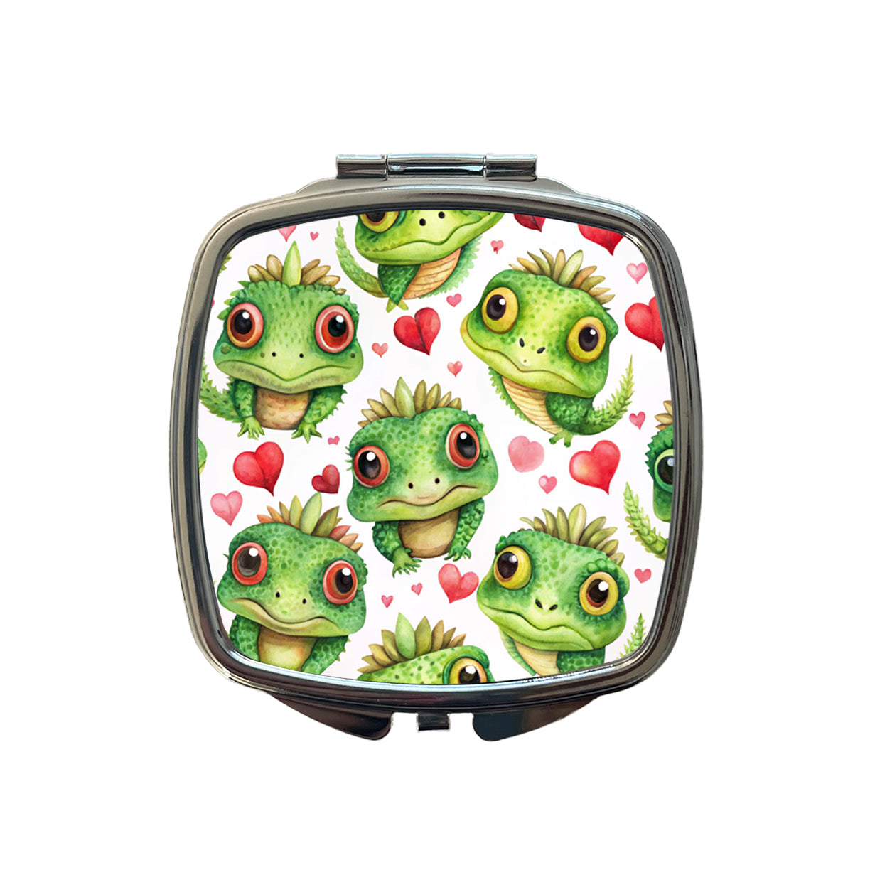 Cute Iguanas Hearts Watercolor Small Travel Purse Handbag Pocket Makeup Compact Mirror
