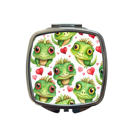 Cute Iguanas Hearts Watercolor Small Travel Purse Handbag Pocket Makeup Compact Mirror