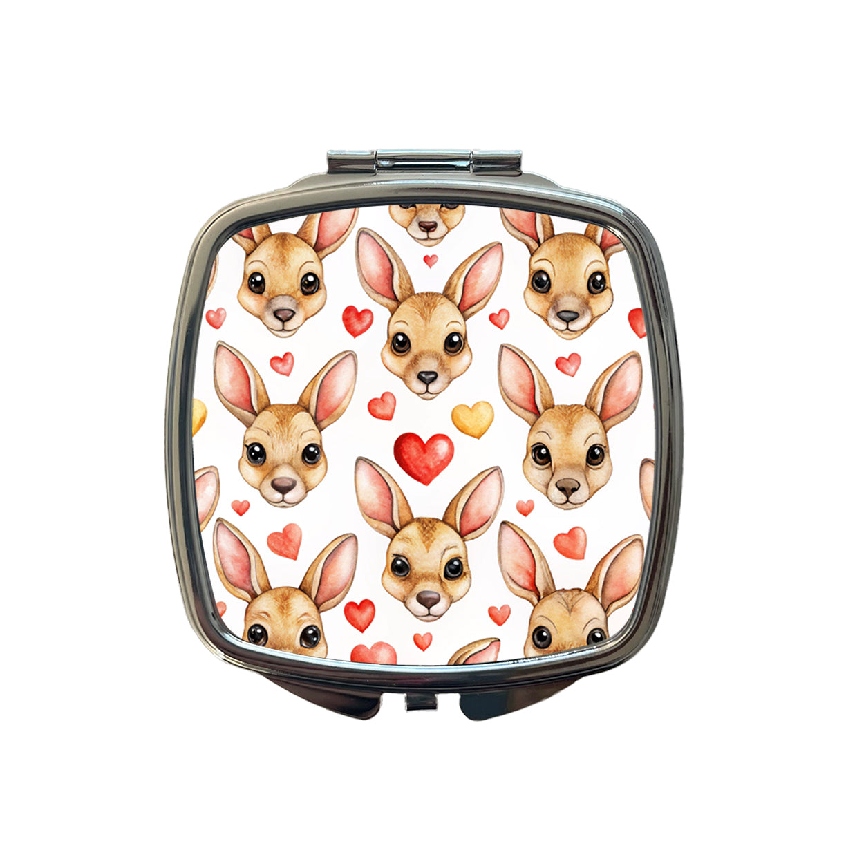 Cute Kangaroo Faces Hearts Small Travel Purse Handbag Pocket Makeup Compact Mirror