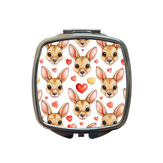 Cute Kangaroo Faces Hearts Small Travel Purse Handbag Pocket Makeup Compact Mirror