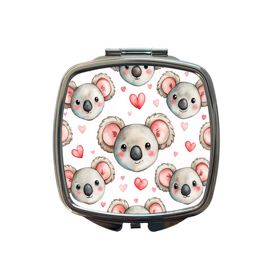 Cute Koala Bears Faces Hearts Small Travel Purse Handbag Pocket Makeup Compact Mirror