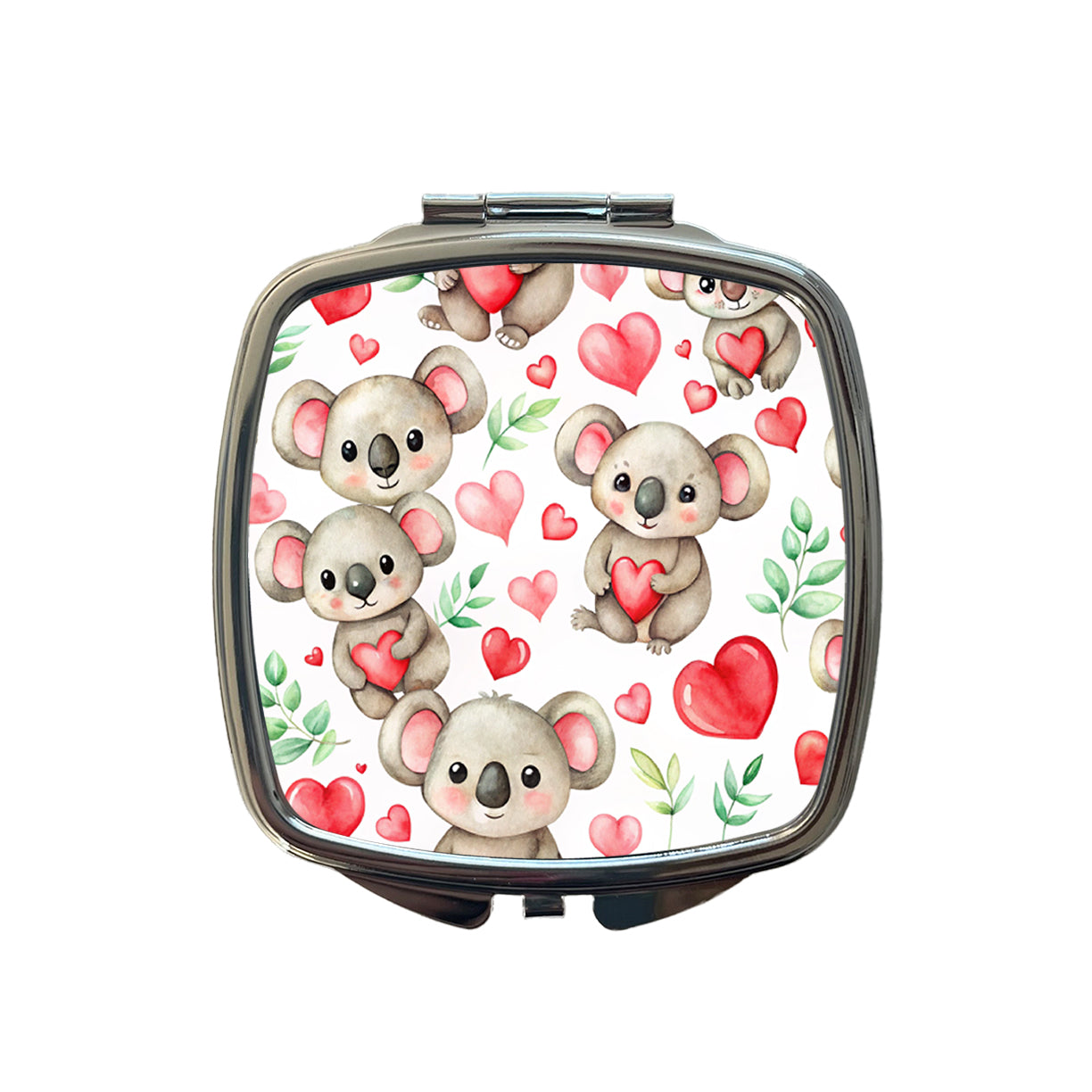 Cute Koala Bears Hearts Watercolor Small Travel Purse Handbag Pocket Makeup Compact Mirror