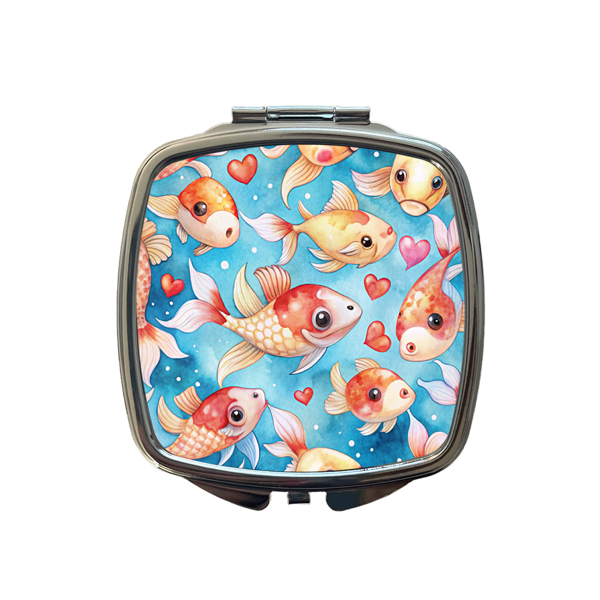 Cute Koi Fishes Hearts Watercolor Small Travel Purse Handbag Pocket Makeup Compact Mirror
