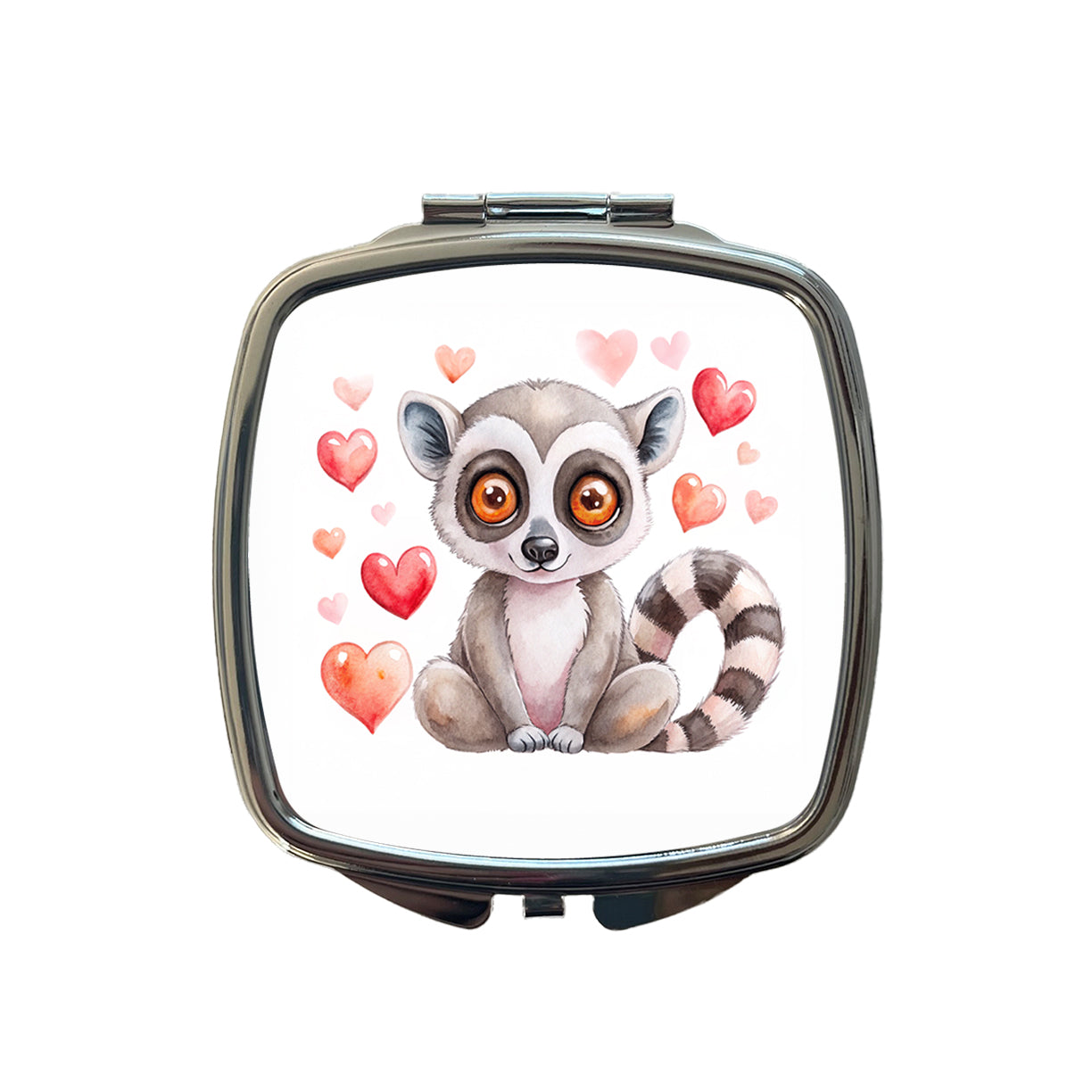 Cute Lemur Hearts Watercolor Small Travel Purse Handbag Pocket Makeup Compact Mirror