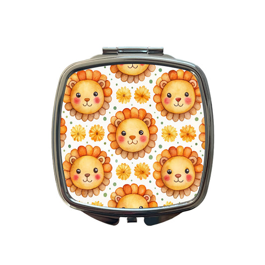 Cute Lion Faces Watercolor Small Travel Purse Handbag Pocket Makeup Compact Mirror