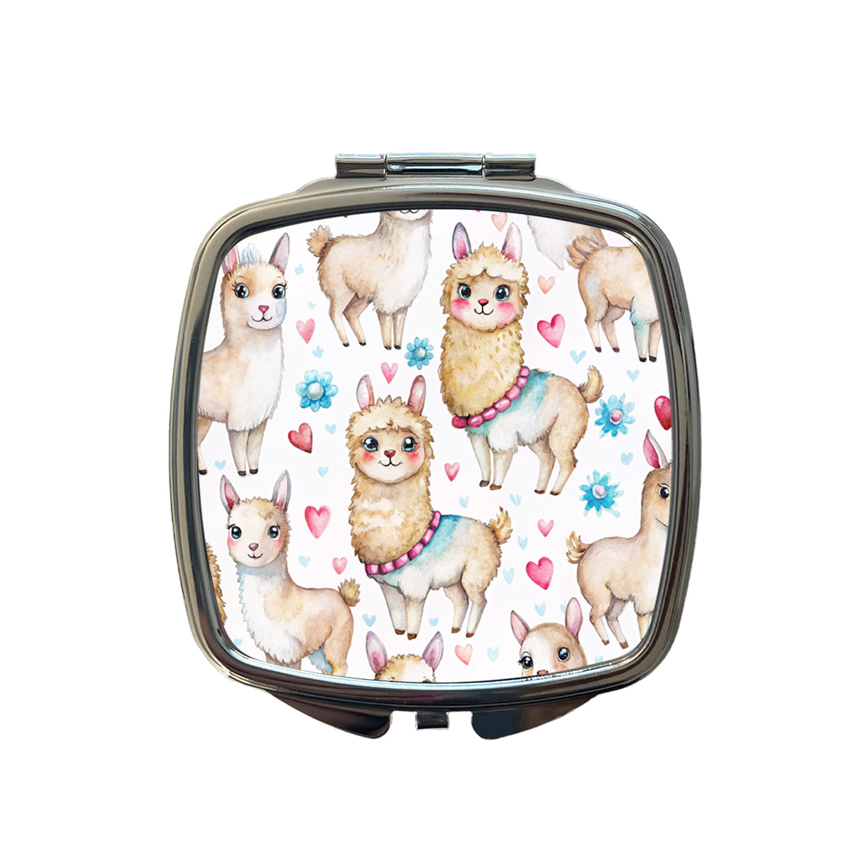 Cute Llamas Hearts Watercolor Small Travel Purse Handbag Pocket Makeup Compact Mirror