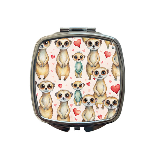 Cute Meerkats Hearts Watercolor Small Travel Purse Handbag Pocket Makeup Compact Mirror