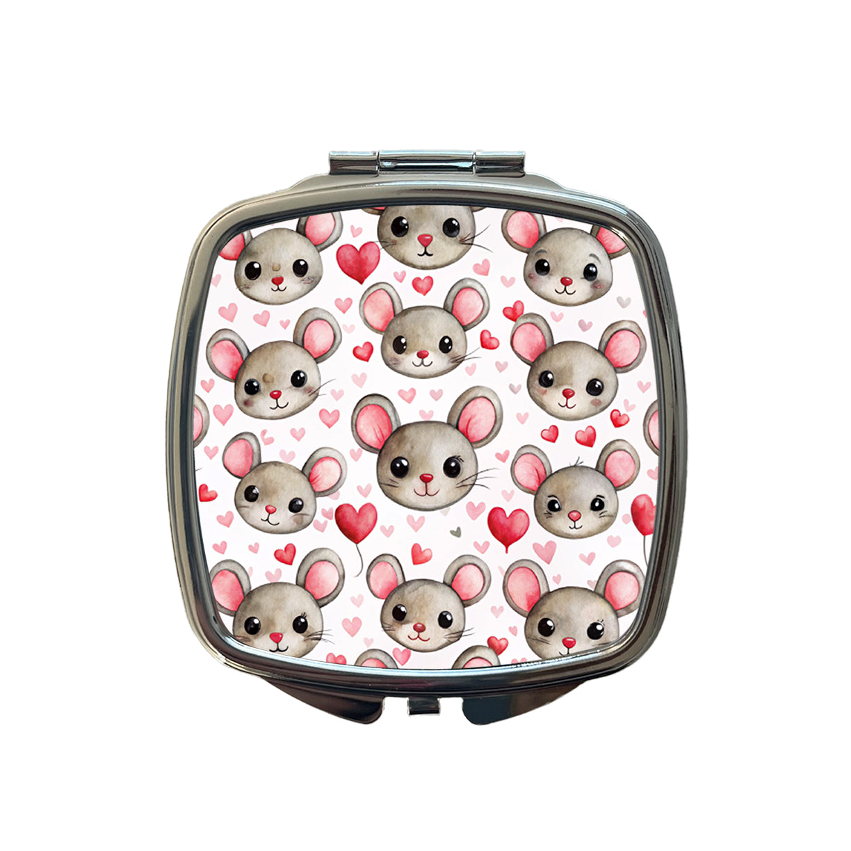 Cute Mouse Faces Hearts Watercolor Small Travel Purse Handbag Pocket Makeup Compact Mirror