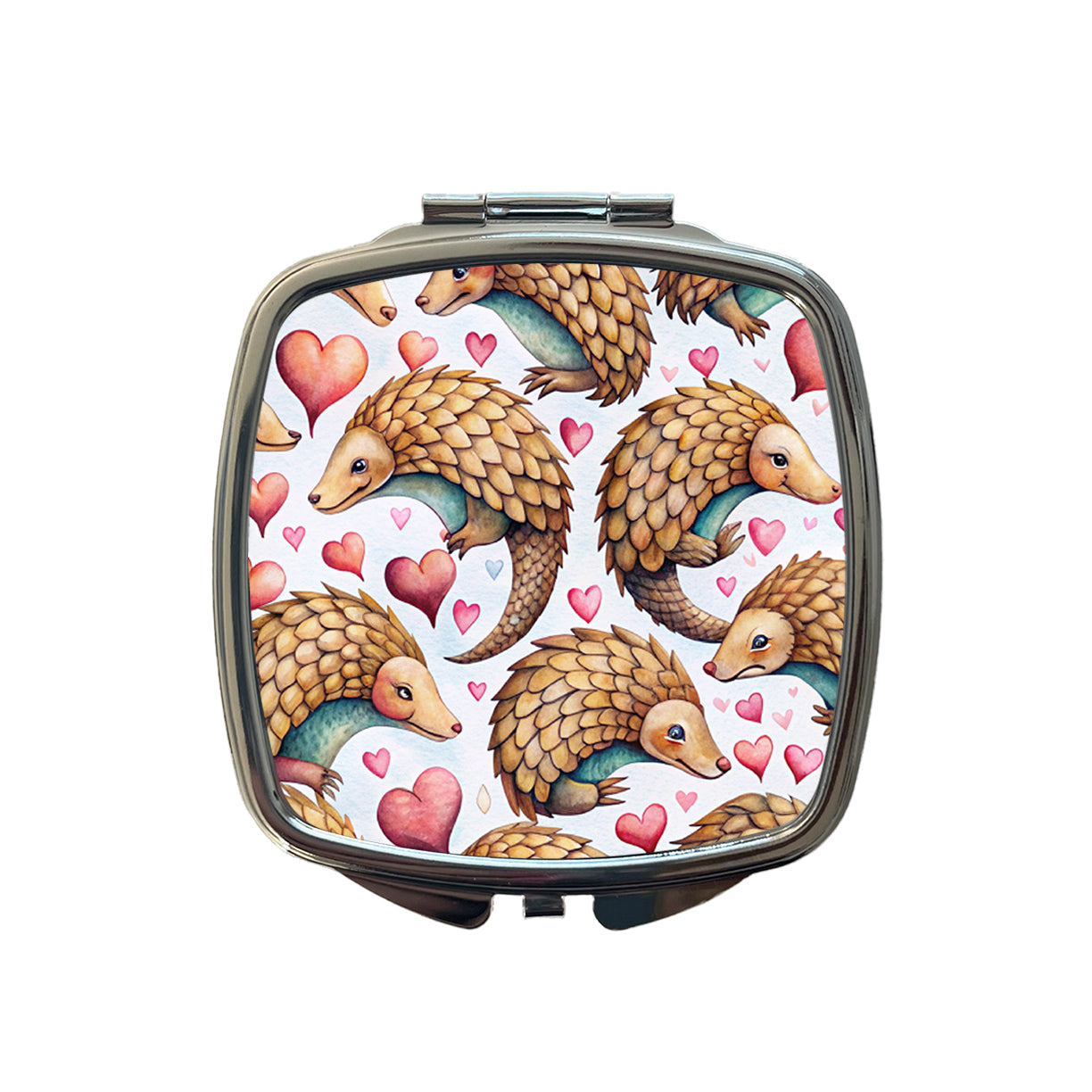 Cute Pangolin Hearts Watercolor Small Travel Purse Handbag Pocket Makeup Compact Mirror