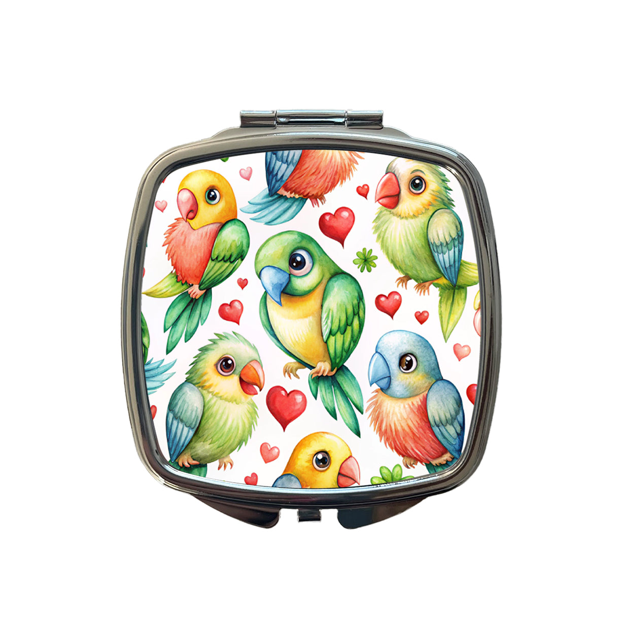 Cute Parrots Hearts Watercolor Small Travel Purse Handbag Pocket Makeup Compact Mirror
