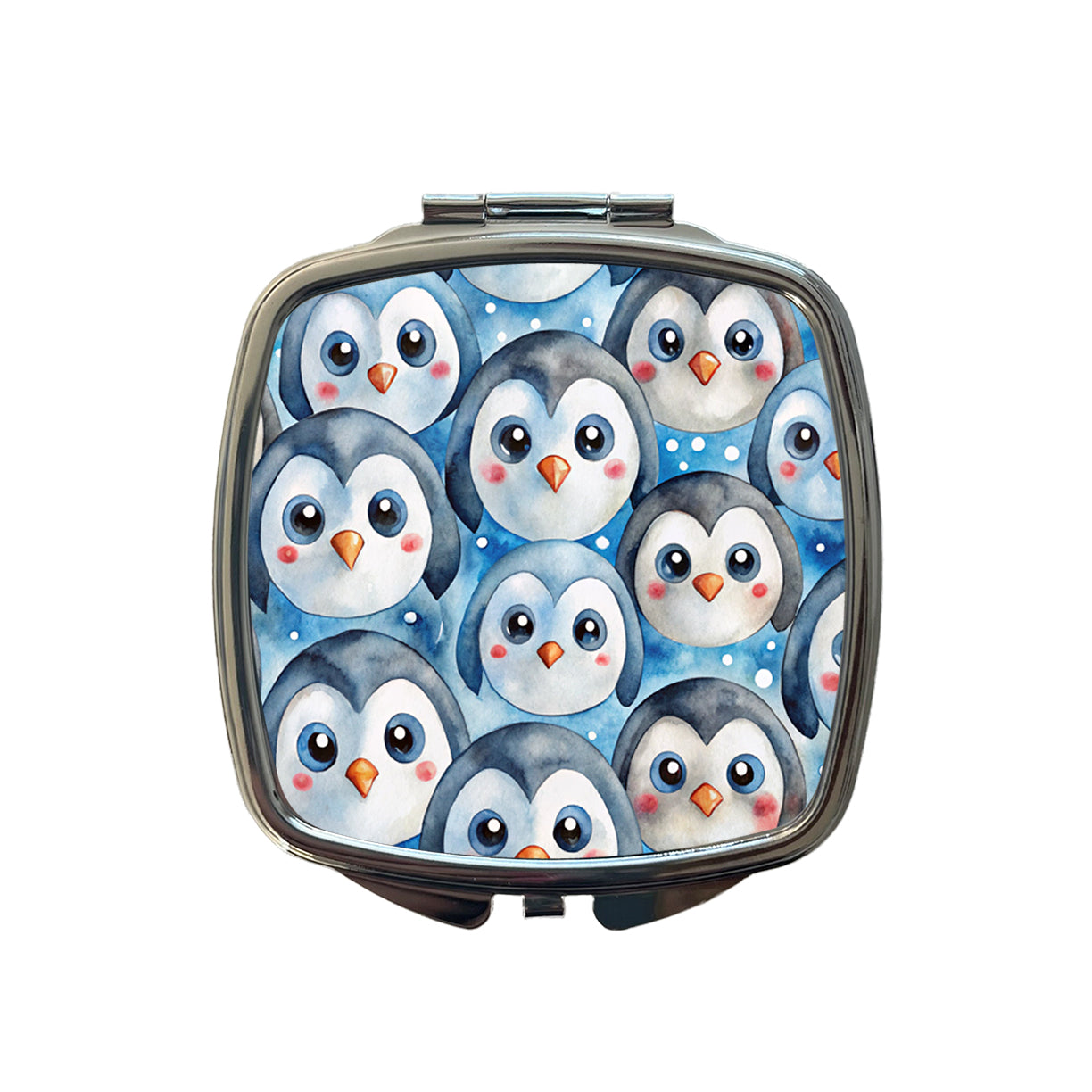 Cute Penguin Faces Watercolor Small Travel Purse Handbag Pocket Makeup Compact Mirror