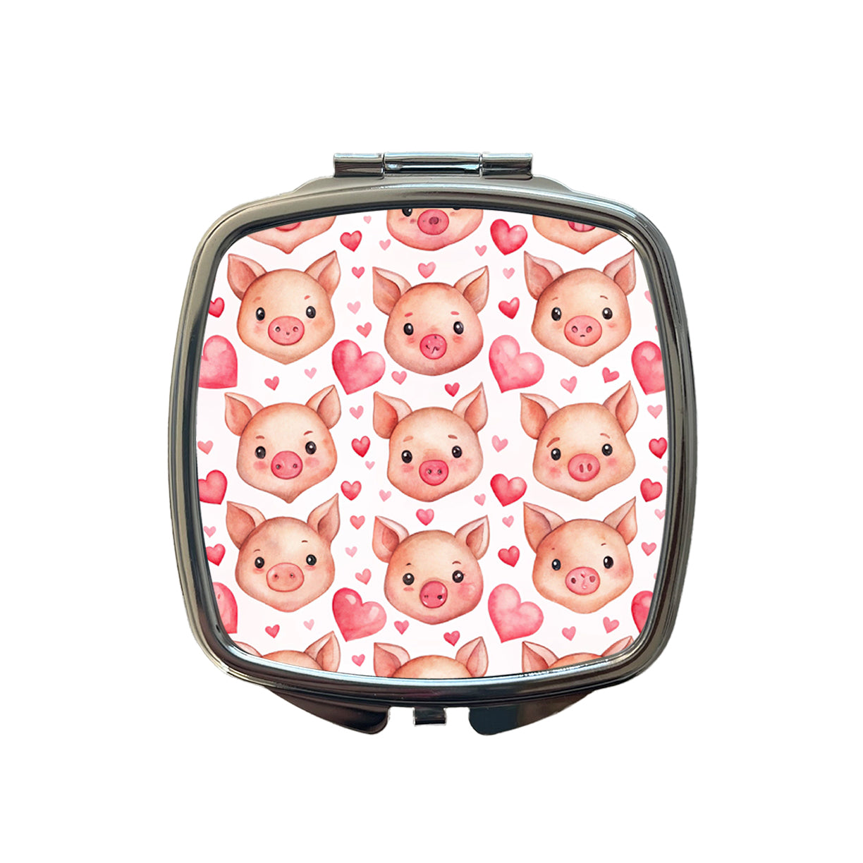 Cute Pig Faces Hearts Watercolor Small Travel Purse Handbag Pocket Makeup Compact Mirror
