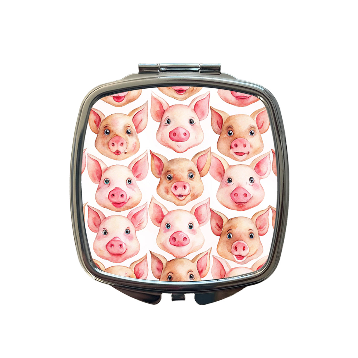 Cute Pig Faces Watercolor Small Travel Purse Handbag Pocket Makeup Compact Mirror