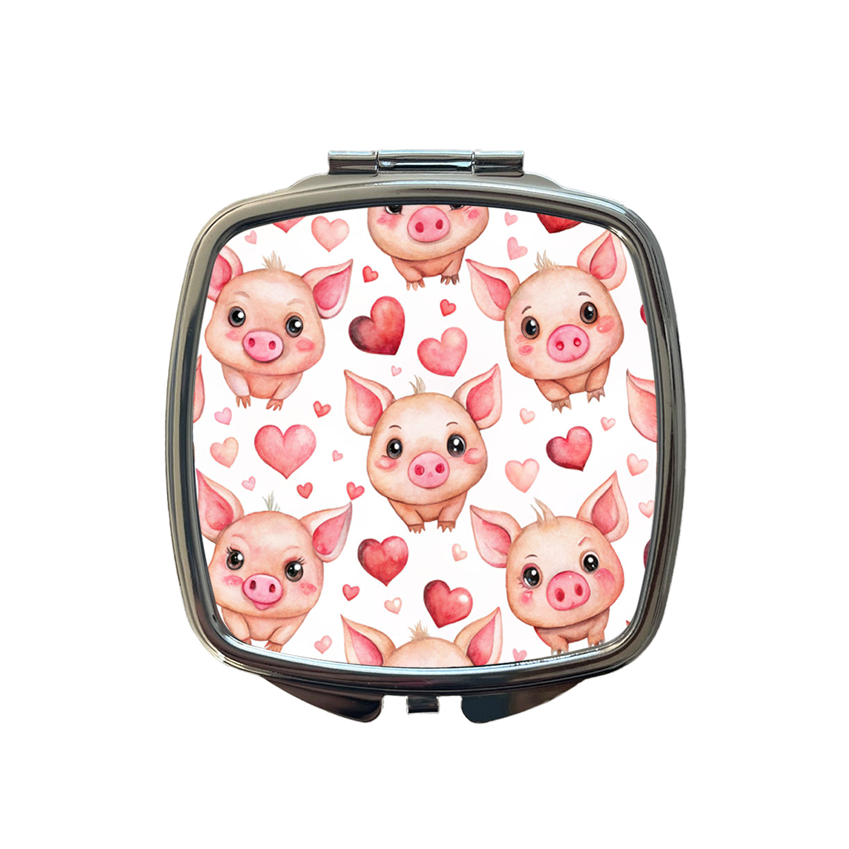 Cute Pigs Hearts Watercolor Small Travel Purse Handbag Pocket Makeup Compact Mirror
