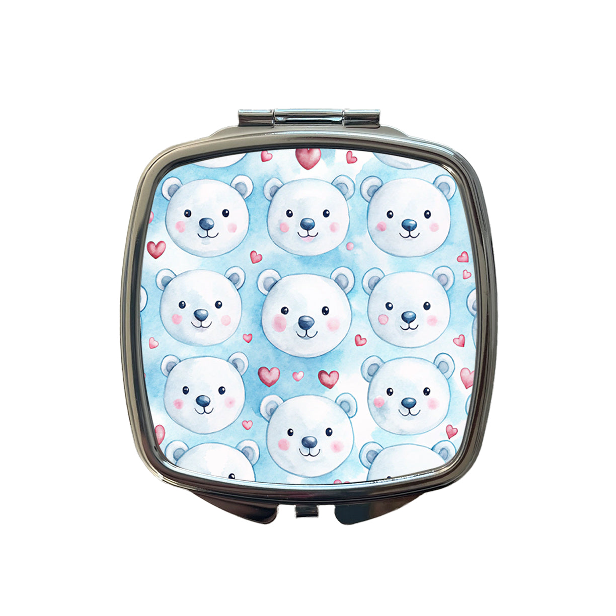 Cute Polar Bear Faces Hearts Small Travel Purse Handbag Pocket Makeup Compact Mirror