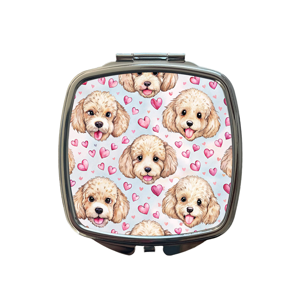 Cute Poodle Dog Faces Hearts Small Travel Purse Handbag Pocket Makeup Compact Mirror