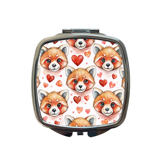 Cute Red Panda Faces Hearts Small Travel Purse Handbag Pocket Makeup Compact Mirror