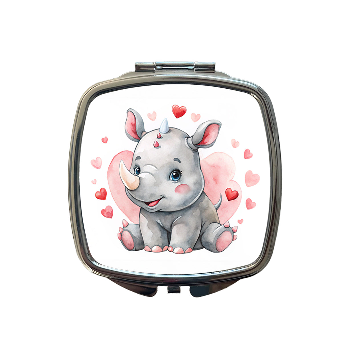 Cute Rhinoceros Hearts Watercolor Small Travel Purse Handbag Pocket Makeup Compact Mirror