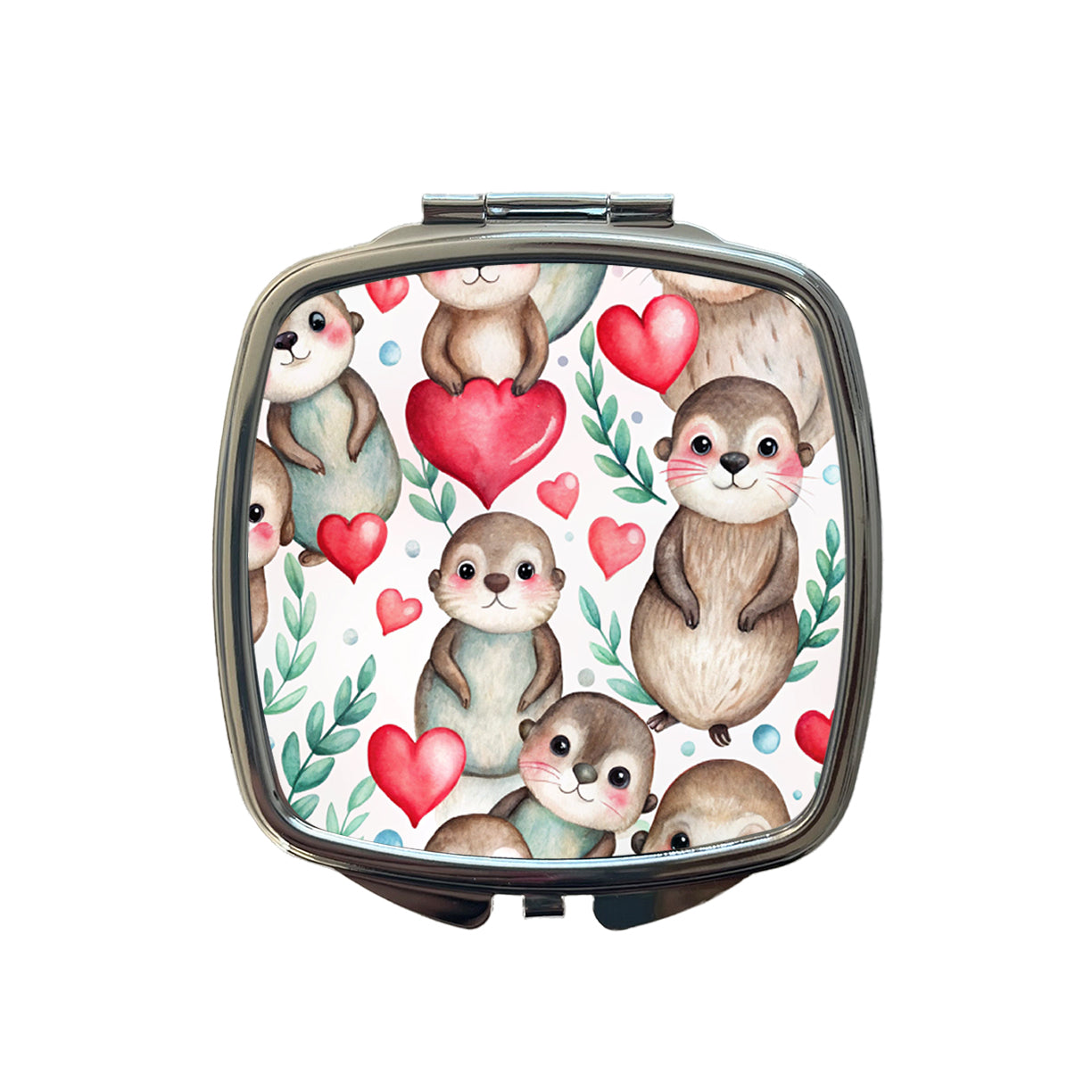 Cute River Otter Hearts Watercolor Small Travel Purse Handbag Pocket Makeup Compact Mirror