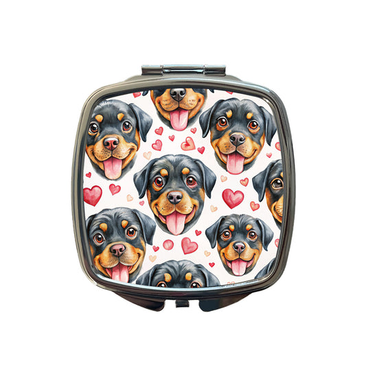 Cute Rottweiler Dog Faces Hearts Small Travel Purse Handbag Pocket Makeup Compact Mirror