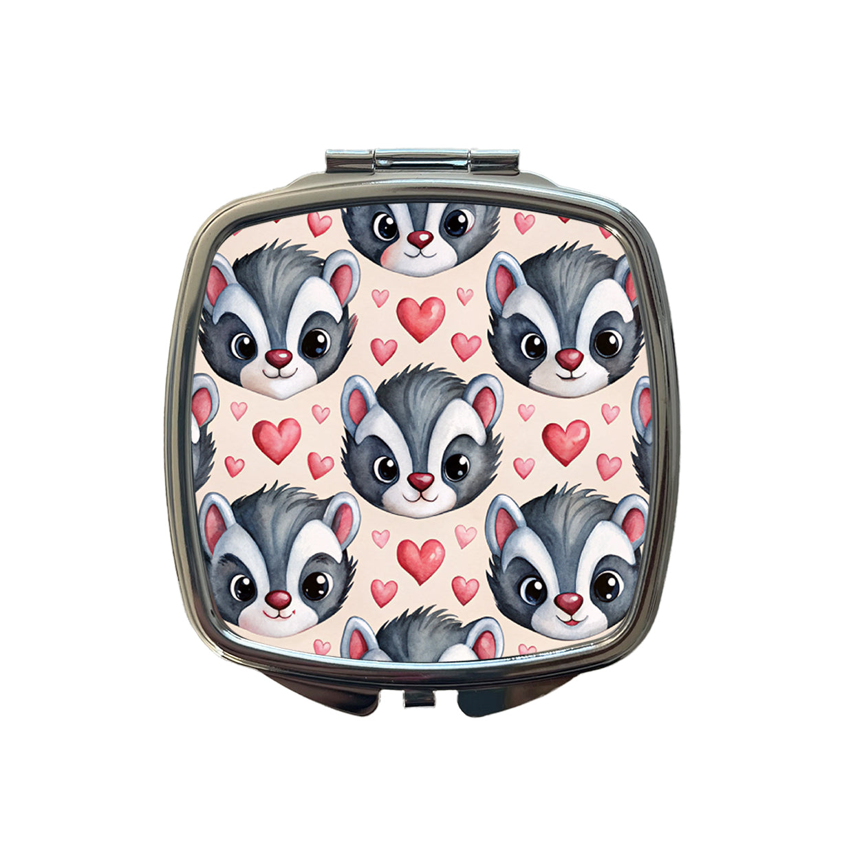 Cute Skunk Faces Hearts Watercolor Small Travel Purse Handbag Pocket Makeup Compact Mirror