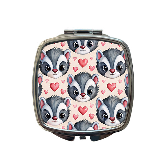 Cute Skunk Faces Hearts Watercolor Small Travel Purse Handbag Pocket Makeup Compact Mirror