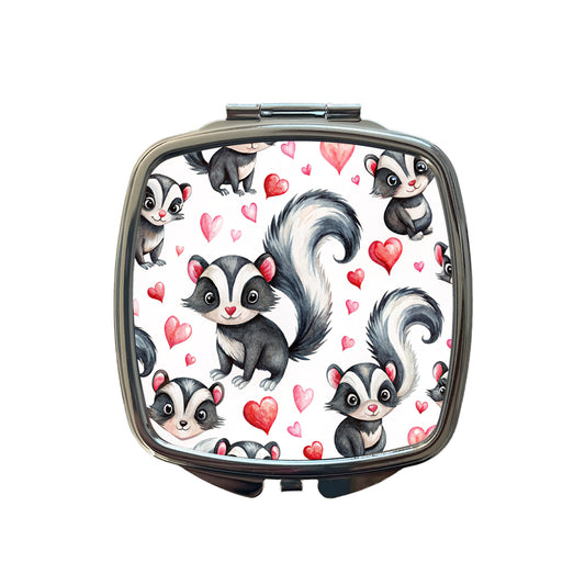 Cute Skunks Hearts Watercolor Small Travel Purse Handbag Pocket Makeup Compact Mirror