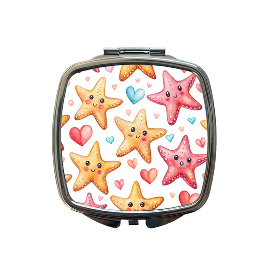 Cute Starfish Hearts Watercolor Small Travel Purse Handbag Pocket Makeup Compact Mirror