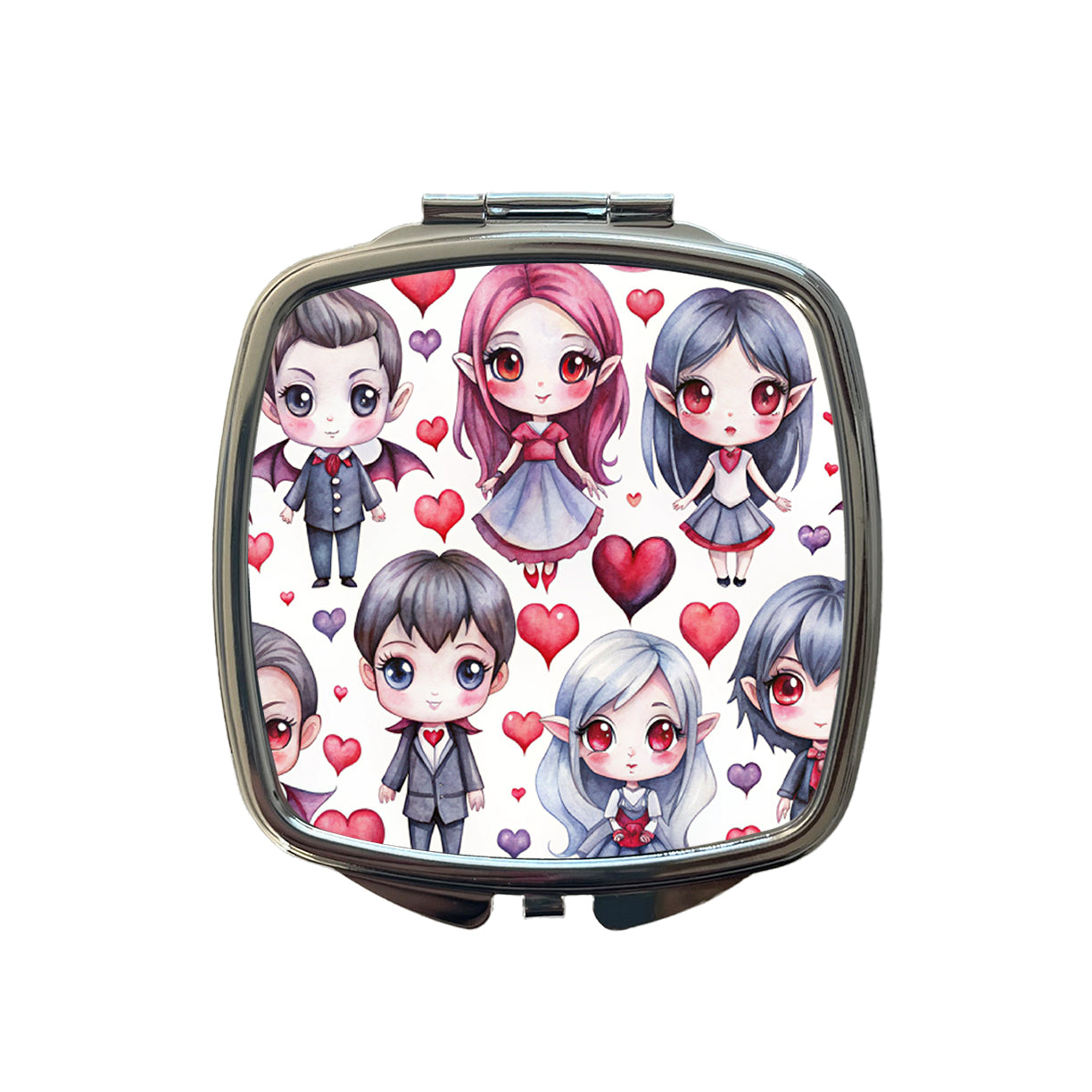 Cute Vampires Hearts Watercolor Small Travel Purse Handbag Pocket Makeup Compact Mirror