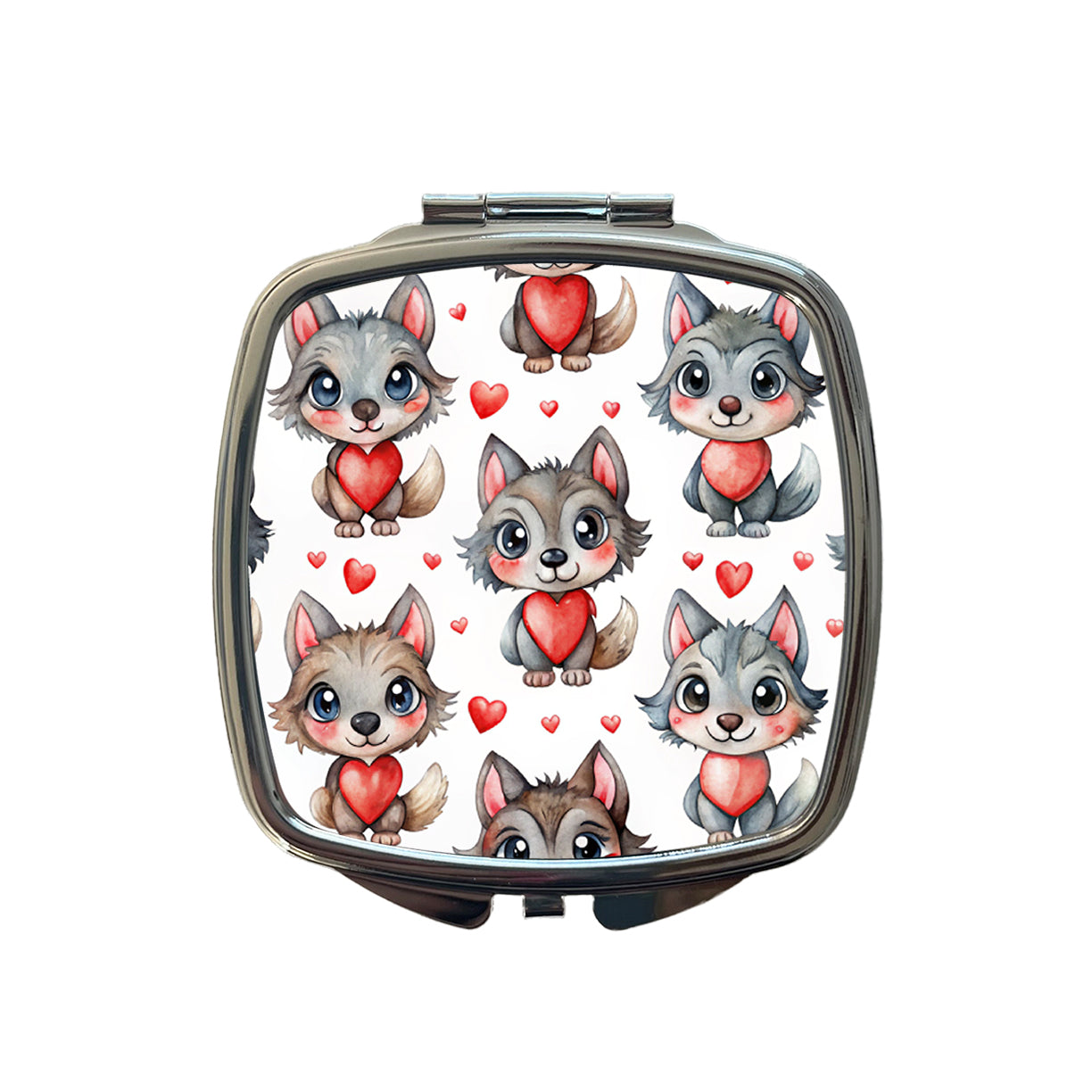 Cute Werewolves Hearts Watercolor Small Travel Purse Handbag Pocket Makeup Compact Mirror