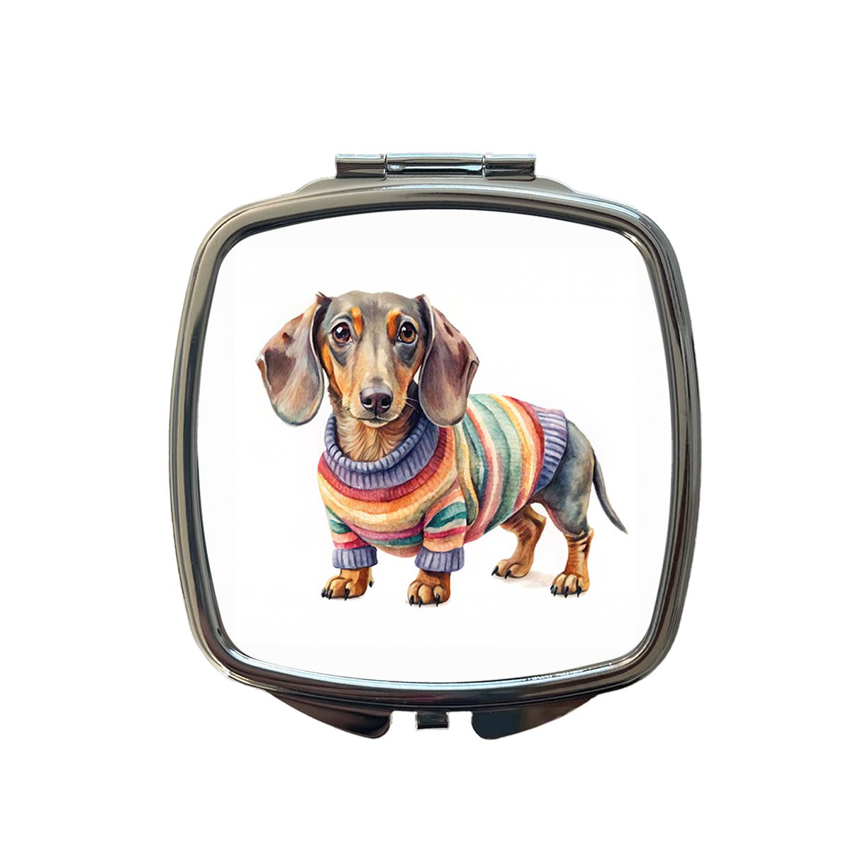 Dachshund Dog Wearing A Sweater Watercolor Small Travel Purse Handbag Pocket Makeup Compact Mirror