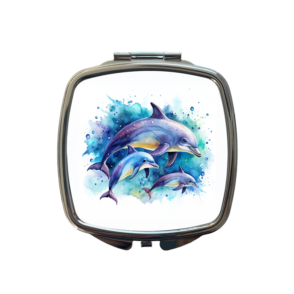 Dolphins Family Watercolor Design Small Travel Purse Handbag Pocket Makeup Compact Mirror