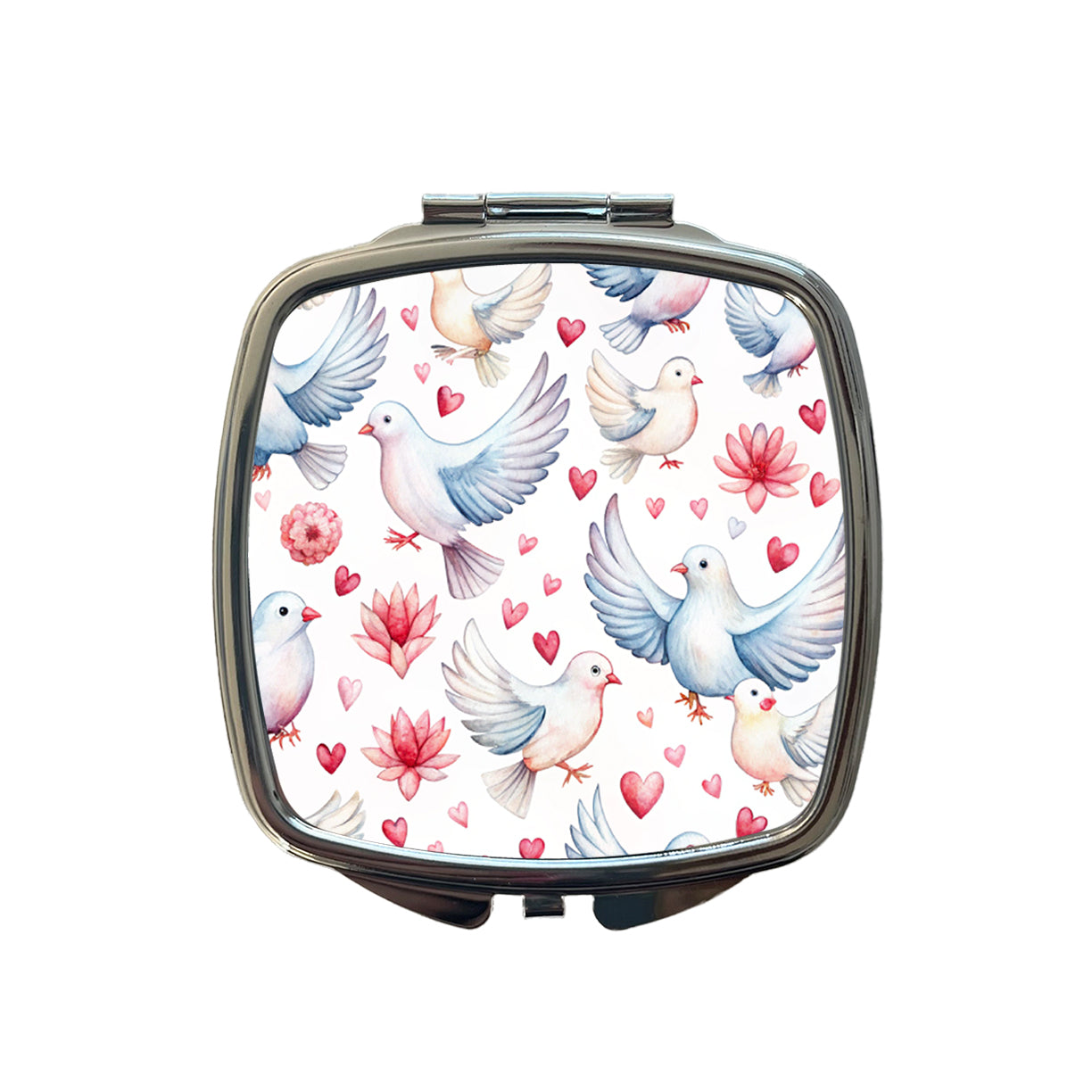 Doves Hearts Watercolor Small Travel Purse Handbag Pocket Makeup Compact Mirror