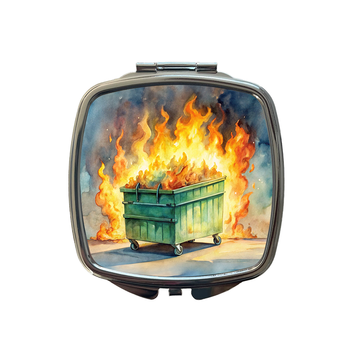 Dumpster Fire Watercolor Trash Small Travel Purse Handbag Pocket Makeup Compact Mirror