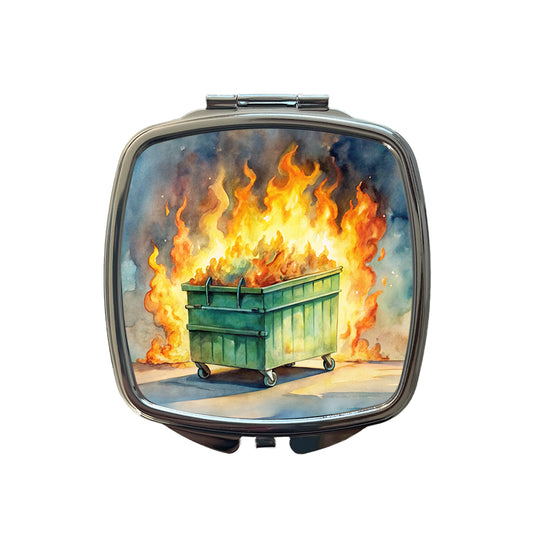 Dumpster Fire Watercolor Trash Small Travel Purse Handbag Pocket Makeup Compact Mirror