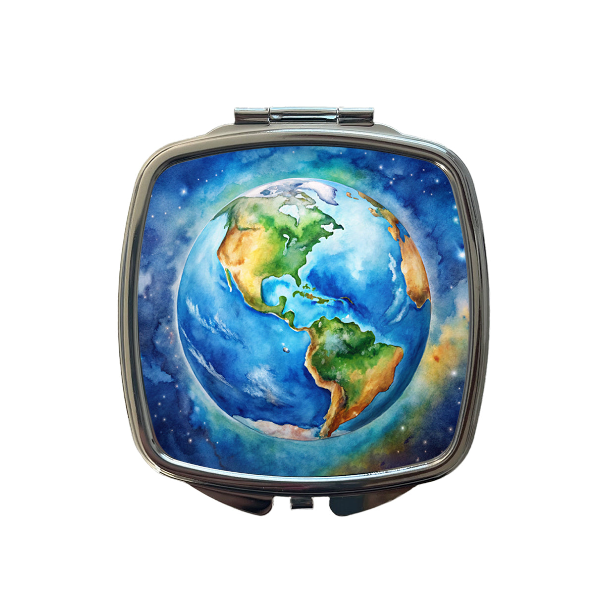Earth North South America From Space Watercolor Small Travel Purse Handbag Pocket Makeup Compact Mirror