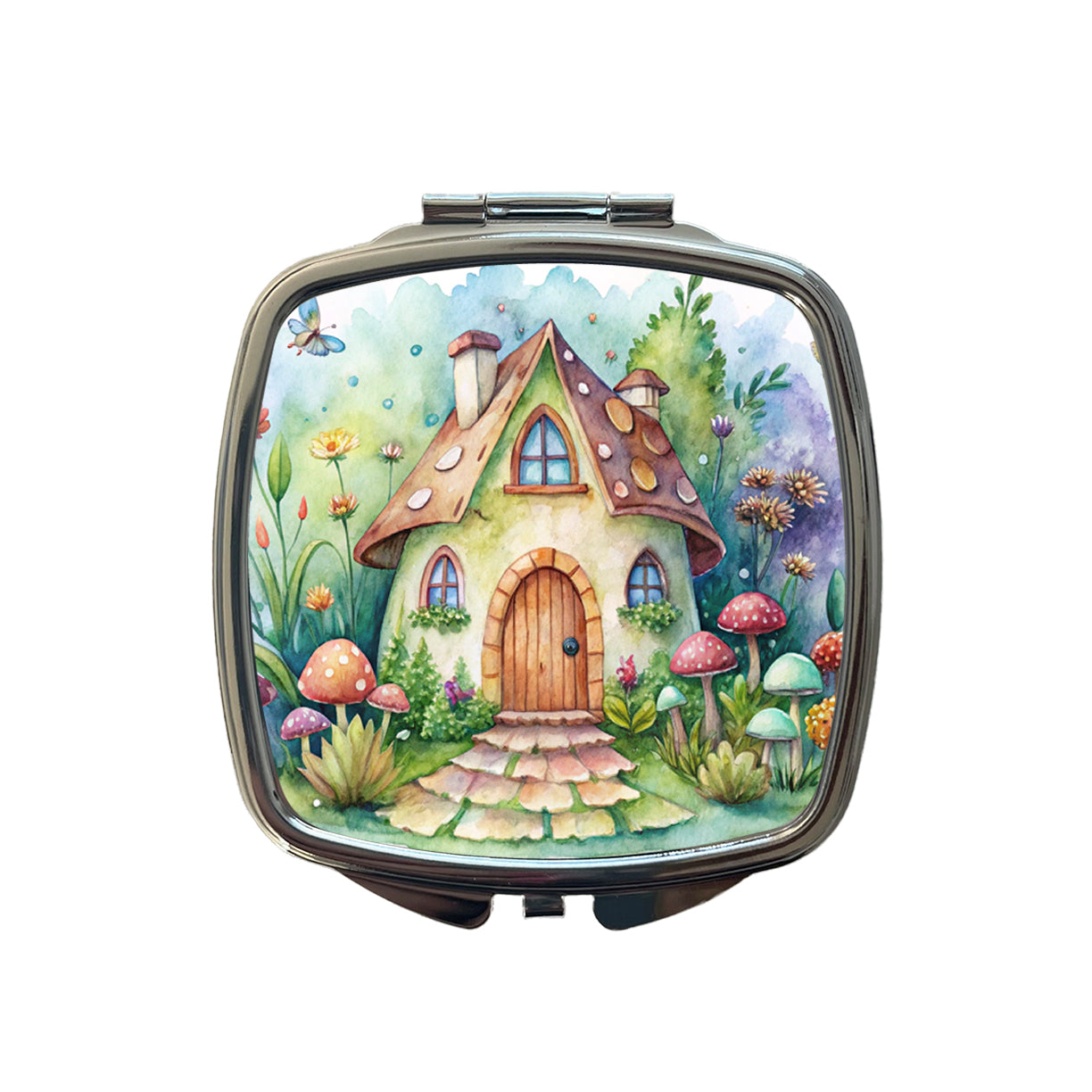 Fairy House Watercolor Small Travel Purse Handbag Pocket Makeup Compact Mirror