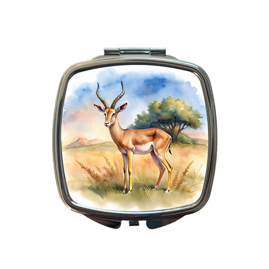 Gazelle African Plain Watercolor Design Small Travel Purse Handbag Pocket Makeup Compact Mirror