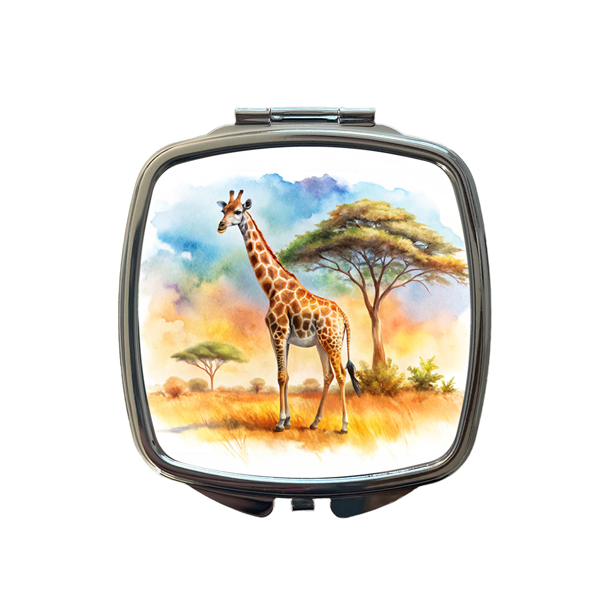 Giraffe African Plain Watercolor Design Small Travel Purse Handbag Pocket Makeup Compact Mirror